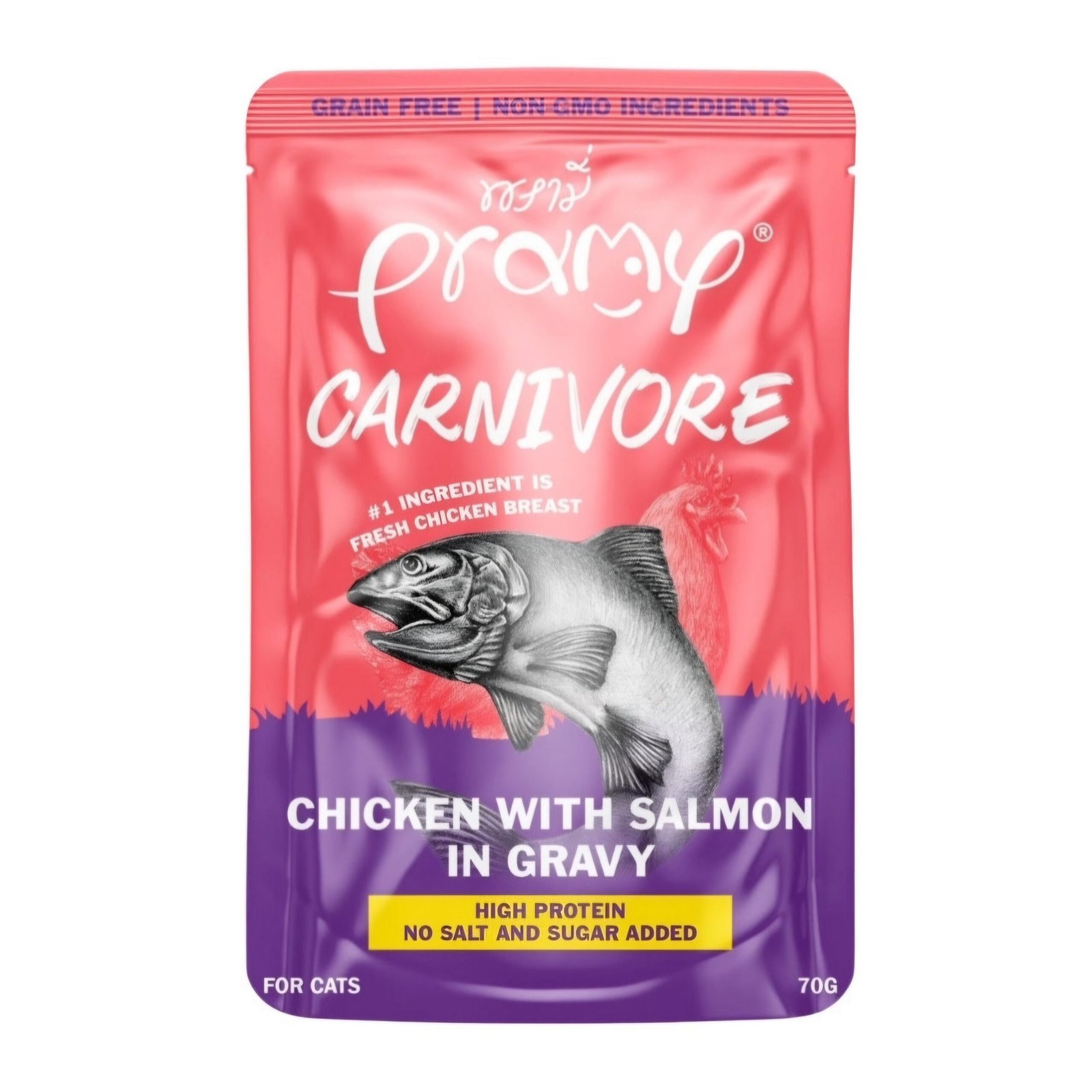 Pramy Carnivore Pouch Chicken with Salmon in Gravy 70gm