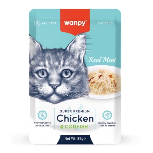Wanpy Super Premium Pouch Cat Food Chicken & Cod Fish 85gm