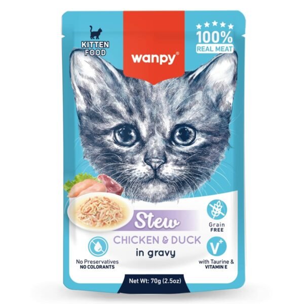 Wanpy Stew in Gravy Kitten Pouch Cat Food Chicken & Duck 70gm