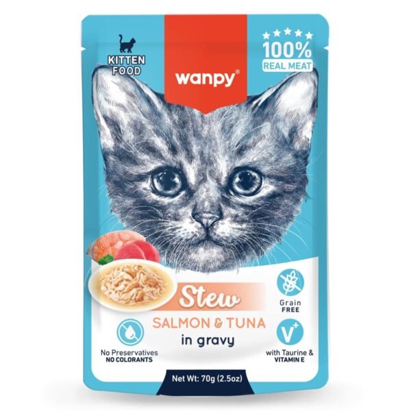 Wanpy Stew in Gravy Kitten Pouch Cat Food Salmon & Tuna 70gm